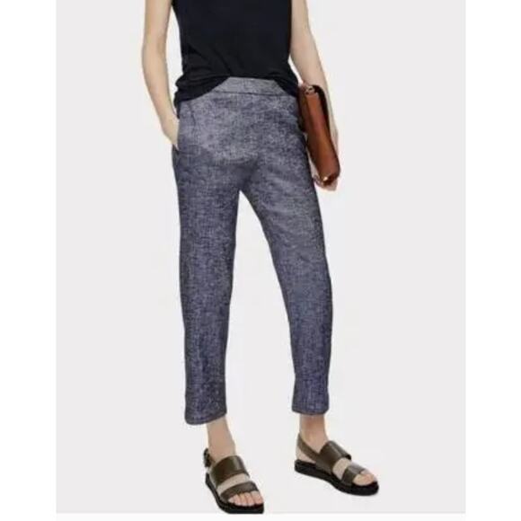 Theory Northsound Tierra Wash Linen Blend Pants Blue Cropped Pockets Lightweight - Picture 1 of 8
